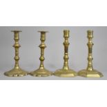 Two Pairs of Victorian Brass Candlesticks, 19.5cms High