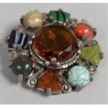 A Scottish Brooch with Various Stone Cabochons, 4.5cm diameter