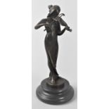 A Reproduction Patinated Bronze Study of Maiden Playing Violin in the Early 20th Century Style,