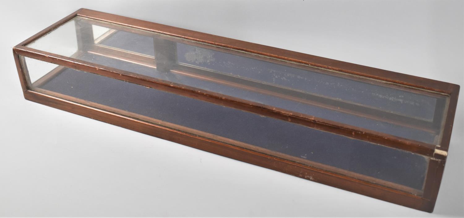 A Vintage Mahogany Glazed Counter Top Display Case with Hinged Mirrored Back, 85cms by 23cms by