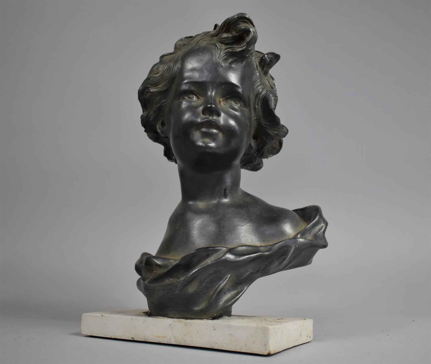 A Mid 20th Century Bronze Effect Resin Bust of a Young Girl on Rectangular Base, 30cms High - Image 2 of 2