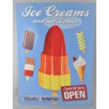 A Reproduction Printed Tin Ice Cream Shop Sign. Come in We are Open, 50x70cm