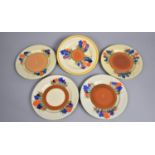 Five Art Deco Clarice Cliff Bizarre Crocus Pattern Plates, 17.5cm Diameter, Some Condition Issues