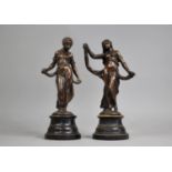 A Pair of Weighted Late Victorian Copper Patinated Spelter Figural Studies of Maidens, Turned