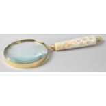 A Modern Large Desk Top Magnifying Glass with Mother of Pearl Handle, 25cms Long