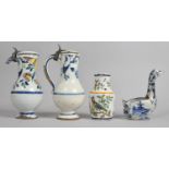 Two 19th Century Tin Glazed Earthenware Lidded Jugs, Largest 18cm high, Together with a Delft