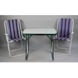 A Modern Folding Picnic Table and Two Chairs, Table 79cm x 60cm