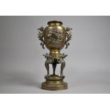 A Japanese Bronze incense Burner, the Body Decorated in Shallow Relief with Birds in Branches,