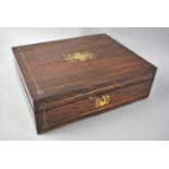 A Late 19th Century Brass Inlaid Rosewood Playing Card Box Having Brass Stringing and Escutcheons,