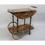 An Inlaid Italian Two Tier Drinks Trolley, Gilt Metal Gallery to Top, Bottle Stands to Base Shelf,