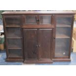 A Early 20th Century Mahogany Breakfront Display Cabinet with Central Panelled Cupboard Opening to