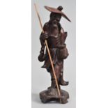 A Carved Chinese Wooden Study of Farmer, 26cm high