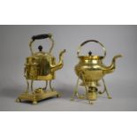 Two Late Victorian/Edwardian Brass Spirit Kettles, Both with Burners