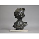 A Mid 20th Century Bronze Effect Resin Bust of a Young Girl on Rectangular Base, 30cms High