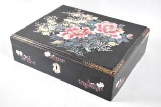 A Mid 20th Century Chinese Lacquered Games Box with Hinged Lid to Interior with Two Removable
