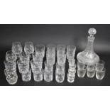 A Collection of Cut Glass Tumblers together with a Cut Glass Ships Decanter