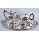 A Nice Quality Four Piece Silver Plated Tea Service Together with a Two Handled Tray