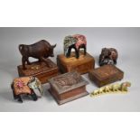 A Collection of Various Indian Wooden Boxes, Elephants etc