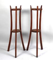 A Pair of Edwardian Inlaid Mahogany Tripod Plant Pot Stands, 86cm high