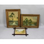 A Framed Colonial Watercolor and Two Gilt Framed Prints