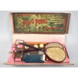 A Vintage Table Ping Pong Game or Gossima with Balls, Racket, Net and Original Box Although box in