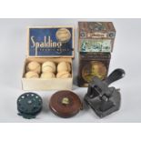 A Collection of Sundries to Include Vintage Metal Hole Punch, Spalding Tennis Balls in Original Box,