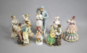 A Collection of Various Ceramic and Resin Figural Ornaments to Include Nao and Coalport. Condition