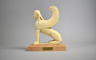 A Cast Composition Study of the Sphinx of Naxiens Set on Wooden Plinth Base, 19cm Long