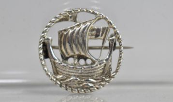 A Sterling Silver Brooch, Viking Ship Motif, 2.5cm Diameter