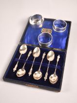 Three Silver Napkin Rings, 55g Together with a Cased Set Six Apostle Spoons, 34g