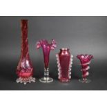 A Collection of Four Late Victorian/Edwardian Cranberry Glass and Plain Glass Vases, Tallest 33.