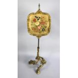 A Late 19th Century Gilt Gesso and Brass Pole Screen Having Tapestry Panel and Three Swept Foliate