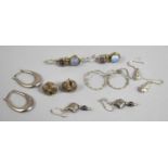 Six Pairs of Silver Earrings, One Pair with Moonstone and Pale Amethyst