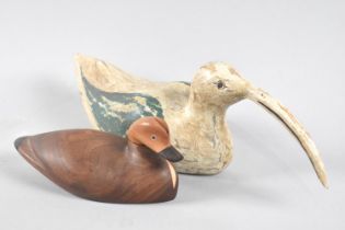 Two Carved and Painted Wooden Birds, the Longest 30cm