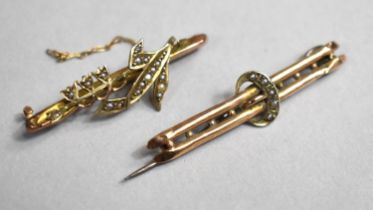 Two Late Victorian/Edwardian 9ct Brooches, both Mounted with Seed Pearl, the One with Floral Motif