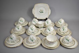 A Crown Staffordshire White Rose and Gilt Scroll Trim Tea Set to Comprise Eleven Cups, Twelve