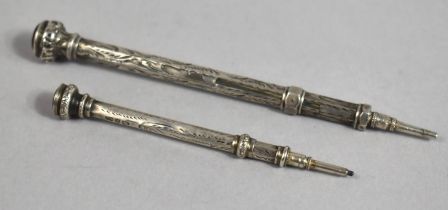 Two Silver Sliding Pencils, One Hallmarked for Chester 1893 by F.C.B and the other with Birmingham