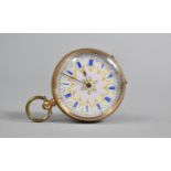 A Ladies 14ct Gold Pocket Watch having White Enamel Dial with Blue Roman Numerals, the Case with