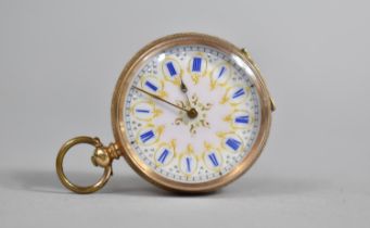 A Ladies 14ct Gold Pocket Watch having White Enamel Dial with Blue Roman Numerals, the Case with