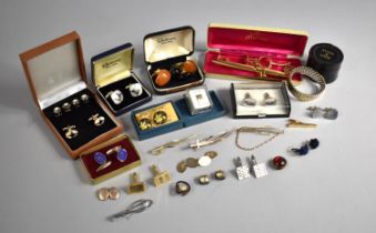 A Collection of Various Gents Items to Comprise Cased and Loose Cufflinks, Tie Clips etc