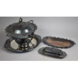 A Collection of Silver Plated Items to Comprise Warming Tureen on Tri Support with Burner, Tray etc