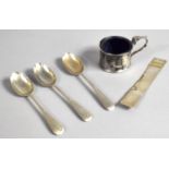 A Collection of Silver Items to Comprise Bookmark, Three Teaspoons and a Mustard Pot (Missing