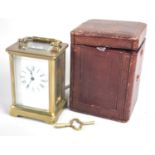 An Early/Mid 20th Century French Brass Cased Carriage Clock with Carrying Case and Key, Movement