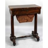 A Late Victorian Rosewood Lift and Twist Work Table with Wool Slide, 68cm Square When Open