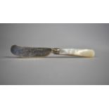 A Silver Bladed Butter Knife with Mother of Pearl Handle by George Unite, Birmingham 1847
