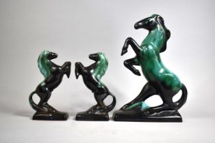 Three Glazed Terracotta Canadian Horse Figures from the Blue Mountain Collection, the Tallest 36cm