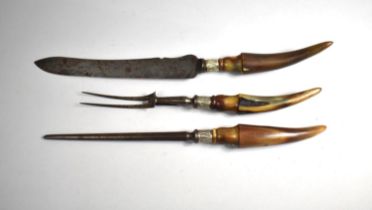 A Vintage Three Piece Carving Set by Beverly Hall, Sheffield with Horn Handles