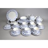 A German Porcelain Arzberg Blue and White Ashberg Tea Set to Comprise Teapots, Cups, Saucers, Side