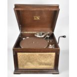 A Vintage Oak Cased His Master's Voice Wind Up Gramophone, Working Order, 43cm wide