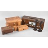 A Collection of Various Boxes to Include Carved Examples, Puzzle Box, Pair of Candlesticks etc